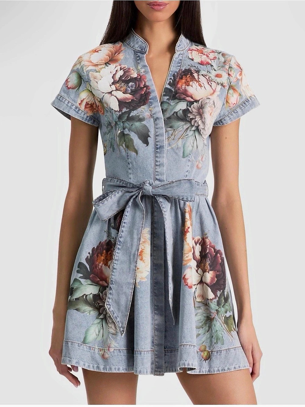 Alice + Olivia Lucy Floral Denim Mini Shirtdress